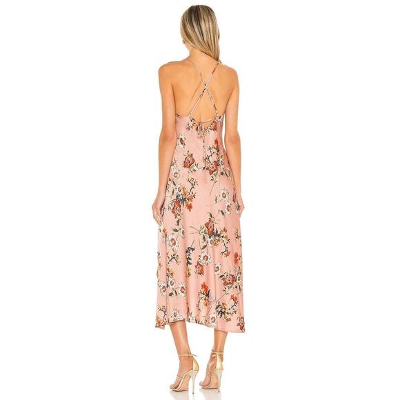 ASTR Gaia Side-Slit Midi Dress Cowl Neck Sleeveless Floral Dark Blush Size L NWT - Picture 3 of 10
